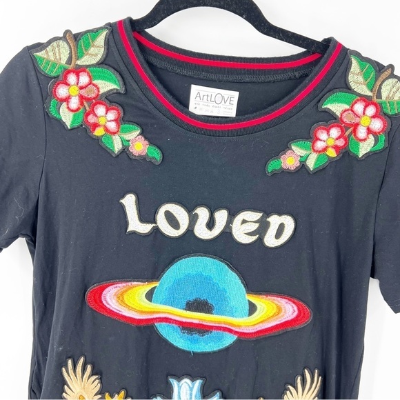 ✅ ARTLOVE BLACK GRAPHIC EMBROIDERED KNIT DRESS SIZE 3 ART-TO-WEAR - Picture 4 of 5